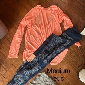 Under Armour Coral Top and Navy Patterned Leggings